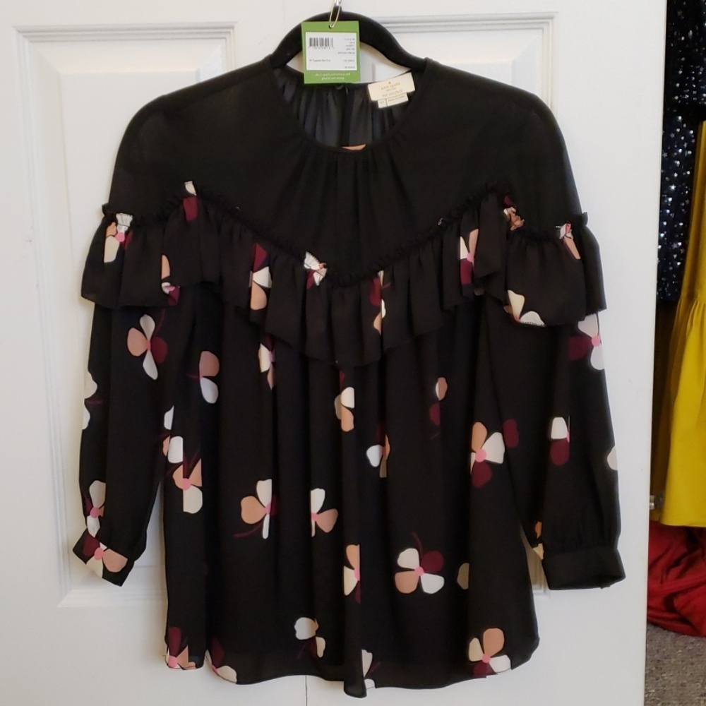 Kate Spade glitzy ritzy dusk buds ruffle top